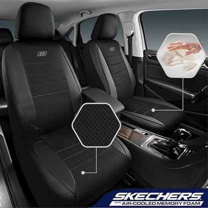 Skechers Air-Cooled Memory Foam Seat Covers,Mesh Thick Car Seat Covers,Piping Leather Car Seat Covers Front Seats,Airbag Compatible,Automotive Comfort Universal FitMost Cars,Vans,Truck,SUV,Black - Image 2