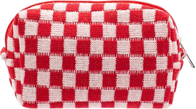 PAZIMIIK Checkered Makeup Bag for Purse, Small Travel Cosmetic Pouch,Red | Cute Zipper Makeup Organizer for Women, Travel Essentials, Toiletries, Makeup Brushes, Beauty Accessories&Bridesmaid Gifts by PAZIMIIK