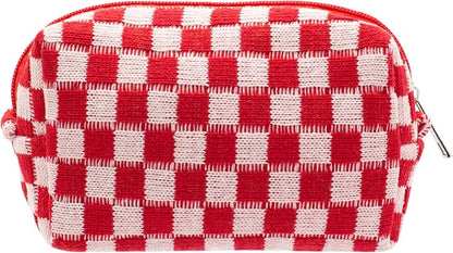 PAZIMIIK Checkered Makeup Bag for Purse, Small Travel Cosmetic Pouch,Red | Cute Zipper Makeup Organizer for Women, Travel Essentials, Toiletries, Makeup Brushes, Beauty Accessories&Bridesmaid Gifts by PAZIMIIK