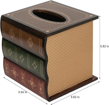 Crafted Classical Retro Wooden Antique Book Tissue Box Cover Square Tissue Holder Dispenser Paper Cover Case Napkin Holder Home Decor for Bathroom Living Room Office car Kitchen (Brown) - Image 4