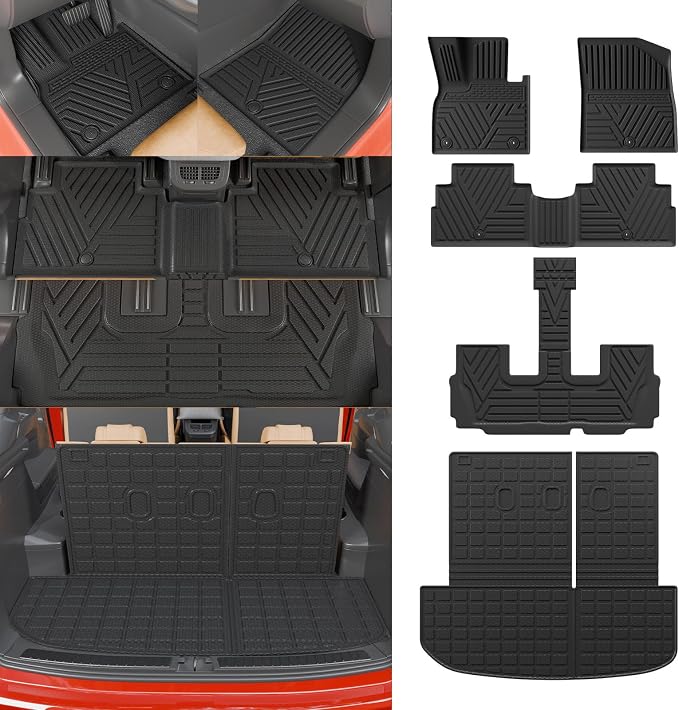 Floor Mats Set for 2020-2025 Hyundai Palisade 7 & 8 Seats | Trunk Mat Cargo Mat Cargo Liner TPE All Weather Back Seat Cover Protector 2024 Palisade Accessories by Thinzyou