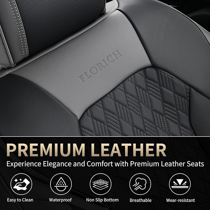 Seat Covers, Car Seat Covers Full Set, Luxury Nappa Leather Seat Covers, Breathable and Waterproof Car Seat Protector 5 Seat, Automotive Seat Covers Universal Fit for Most Cars-Gray&Black - Image 7