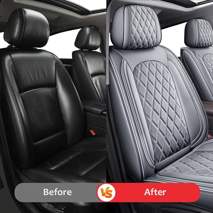 Ram Seat Covers Full Set Grey Fits for 2009-2026 Ram 1500/2500/3500 | Leather Ram Seat Cover,Waterproof Truck Seat Covers,Grey Seat Covers,Heavy Duty Seat Cushion With Split Flat Bench 40/60 - Image 5