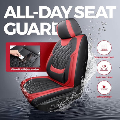 FREESOO Front Seat Covers Faux Leather Waterproof Universal Fit Black Red | faux leather front seat covers, breathable waterproof, lumbar support, universal fit sedans hatchbacks pickups - Image 4