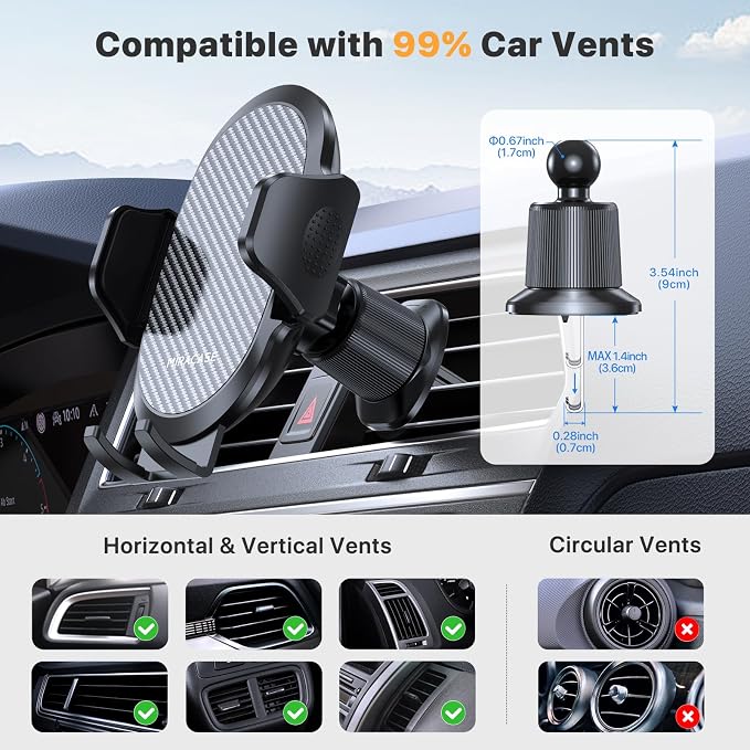 miracase Phone Holders for Your Car with Metal Hook Clip, Air Vent Cell Phone Stand Car Mount, Universal Automobile Cradle Fit for iPhone Android and All Smartphones, Dark Black - Image 2