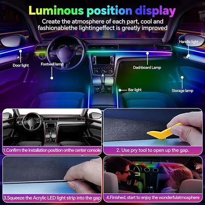Dream Color Acrylic Interior Car Ambient Light Kit, Bphuny 18 in 1 593 LEDs Fiber Optic Multiple Modes Decoration Atmosphere Lights with Music Dynamic Rainbow Rhythm, RGB Neon Lights for All Cars - Image 5