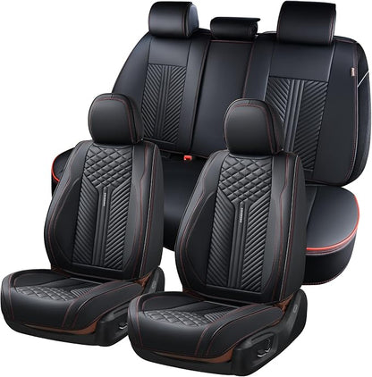 Coverado Car Seat Covers Full Set, 5 Seats Leather Seat Covers for Cars, Waterproof Front and Rear Car Seat Protectors Cushions Universal Fit Most Vehicles (Black) by COVERADOAUTO