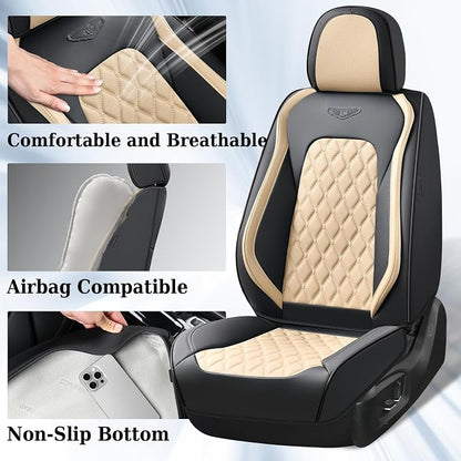 Coverado Car Seat Covers Front Seats, Durable Waterproof Faux Leather Full Set with Rear Protectors, Classic Easy-Clean Interior for Most Vehicles – BlackBeige - Image 2