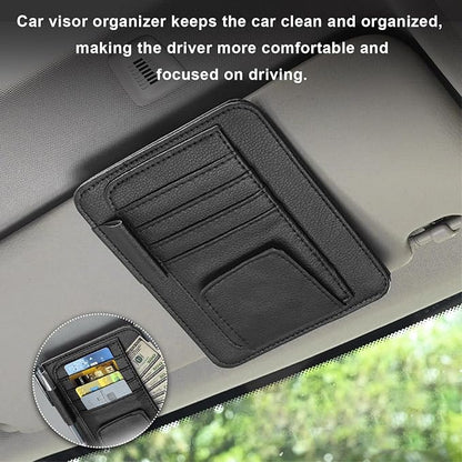 Dickno 2PCS Small Leather Car Sun Visor Organizer, Multifunctional Auto Visor Document Holder with Sunglasses Clip, Universal Car Interior Organizer for Drving License, Card, Pen (Black) - Image 4