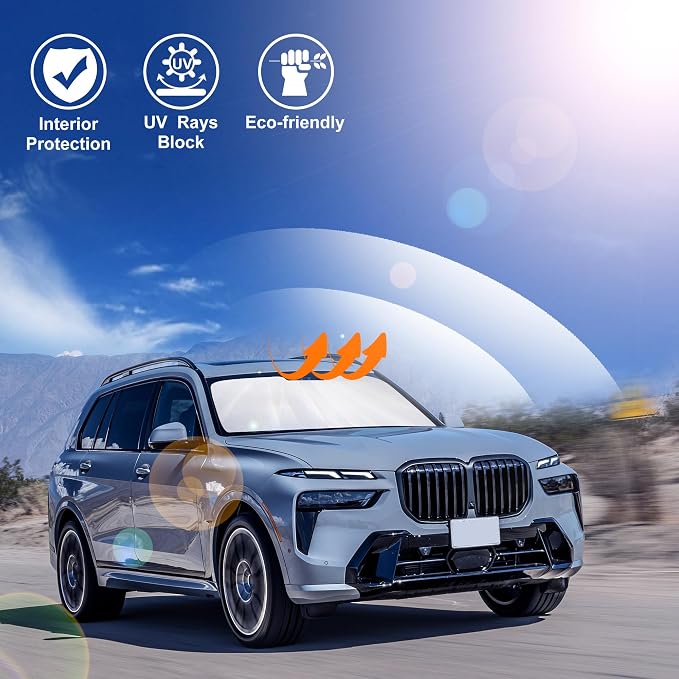 Windshield Sun Shade for 2021-2025 2026 BMW X7 3.0L xDrive40i | Full covered for windshield, Foldable & Durable, Block UV Rays, Reduce Heat, Easy to install, Keep Car Cooler - Image 6
