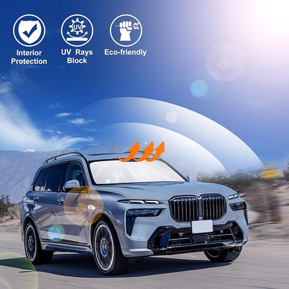 Windshield Sun Shade for 2021-2025 2026 BMW X7 3.0L xDrive40i | Full covered for windshield, Foldable & Durable, Block UV Rays, Reduce Heat, Easy to install, Keep Car Cooler - Image 6