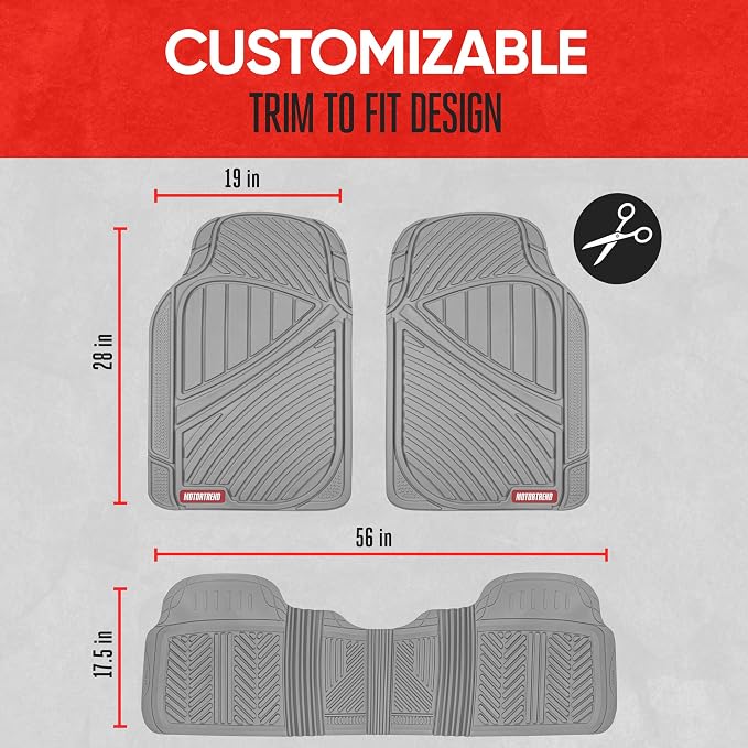 Motor Trend FlexTough Performance All Weather Rubber Car Floor Mats - 3 Piece Floor Mats Automotive Liners for Cars Truck SUV, Heavy-Duty Waterproof (Gray) - Image 5