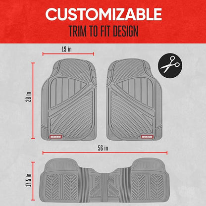 Motor Trend FlexTough Performance All Weather Rubber Car Floor Mats - 3 Piece Floor Mats Automotive Liners for Cars Truck SUV, Heavy-Duty Waterproof (Gray) - Image 5