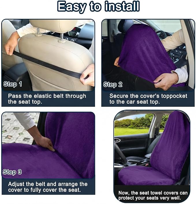 Car Seat Towel Cover, Universal Front Seat Protector for Cars, SUVs and Trucks, Sweat Towel Car Seat Cover for Gym, Yoga, Swimming, Pets and Family Travel, Profound Purple, 2 Pack - Image 6