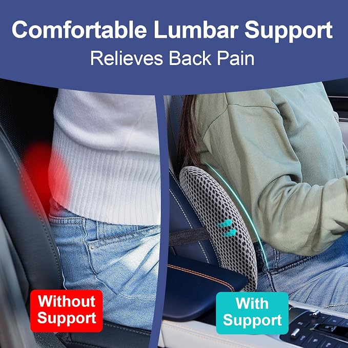BYMECOST Lumbar Support Pillow for Car, Memory Foam Car Back Cushion | Car Seat Back Pillow for Driving, Adjustable Strap, Ergonomic Lower Back Support Pillow, Office Chairs and Wheelchairs - Image 4