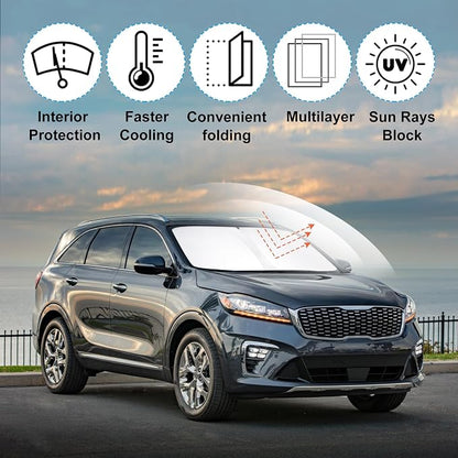 Front Windshield Sun Shade Foldable Car Front Window Sun Shade Windshield Shade Custom Fit for 2016-2020 Kia Sorento Block UV Rays Accessories Heat Keep Cooler - Image 2