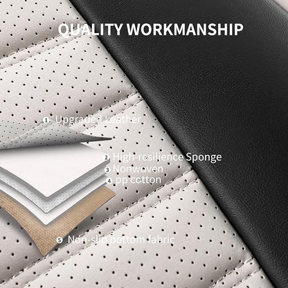 HChengkikz Front Car Seat Cover, Faux Leather, Waterproof (Black + White) | Breathable, Airbag Compatible, Easy Maintenance, Universal Fit for Most Sedans SUVs Pick-ups Trucks - Image 4