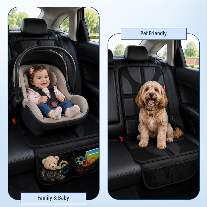 Autobase Car Seat Protector for Child Car Seat | Largest and Thickest Waterproof Backseat Protector for Kids and Pets | Heavy-Duty Non-Slip Rubber Padded Backing (Black, XL – 1 Pack) - Image 5
