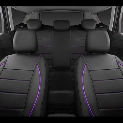 CAR PASS Piping PU Leather Car Seat Cover,Inside Zipper Design and Reserved Opening Holes Airbag Compatible,Universal FIT for Car, SUVs,Van,Trucks,Full Set, Black & Purple - Image 5