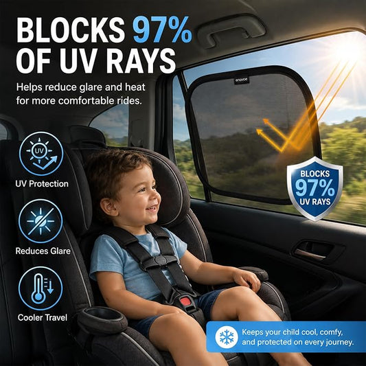 2-Pack Car Window Shades by Enovoe - 19" x 12" in Side Window Cover for SUVs, Sedans, and Trucks - Protects Baby from UV Rays and Glare - Cling Design for Easy Use - Plain - Image 2