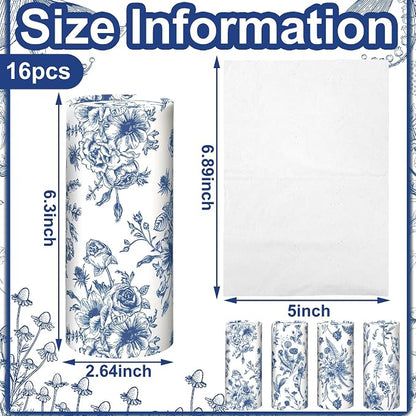 Zonon 8 Pcs Vintage Floral Round Tissues Box Car Holder with Facial Tissue Bulk Blue Flower Travel Tubes for Car with 50 Sheets Spring Cylinder Face Towel Fit for Cup Holder Round Container - Image 3