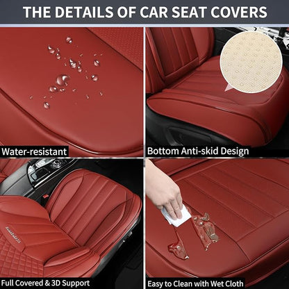 Red Seat Covers for Cars, 2Pcs Universal Leather Car Seat Covers Front Seats, Full Coverage Automotive Seat Covers for Most Sedans Trucks SUVs, Waterproof Breathable Car Seat Cover - Image 5