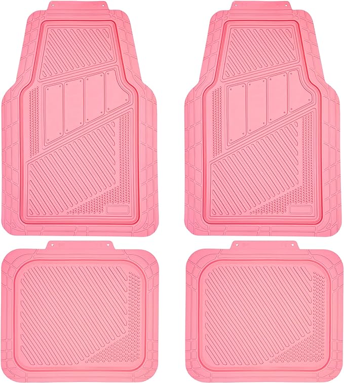 CAR PASS Heavy Duty Rubber Floor Mats 4-Piece,Pink Car Mats Full Sets Anti-Slip,Waterproof Universal Trim-to-Fit for Car SUV Truck, Durable All Weather Automotive Car Mats for Women,Girly(All Pink) by CARPASS