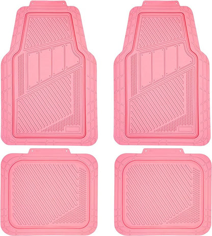 CAR PASS Heavy Duty Rubber Floor Mats 4-Piece,Pink Car Mats Full Sets Anti-Slip,Waterproof Universal Trim-to-Fit for Car SUV Truck, Durable All Weather Automotive Car Mats for Women,Girly(All Pink) by CARPASS