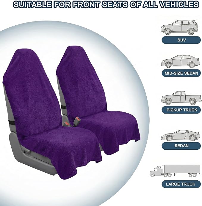 Car Seat Towel Cover, Universal Front Seat Protector for Cars, SUVs and Trucks, Sweat Towel Car Seat Cover for Gym, Yoga, Swimming, Pets and Family Travel, Profound Purple, 2 Pack - Image 5