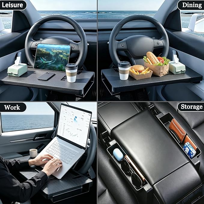 2-in-1 Car Steering Wheel Tray Desk & Car Seat Gap Filler Organizer, Upgraded Foldable Adjustable Car Table Compatible with Steering Wheel Cover| for Laptop, Eating Food, Writing (Portable) - Image 3