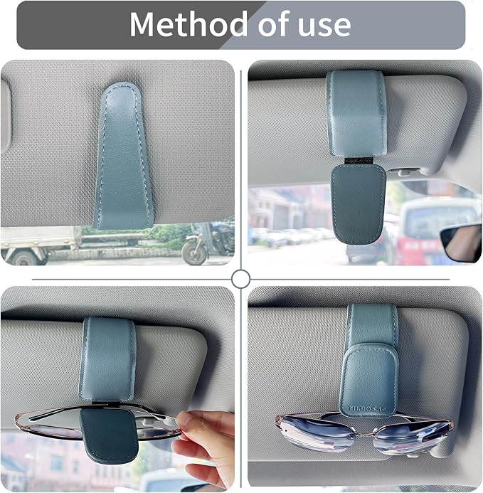 TILDOSAC 2 Pack Sunglasses Holder for Car Visor, Leather Magnetic Sunglass Holder for Car with Clip (Blue) - Image 3