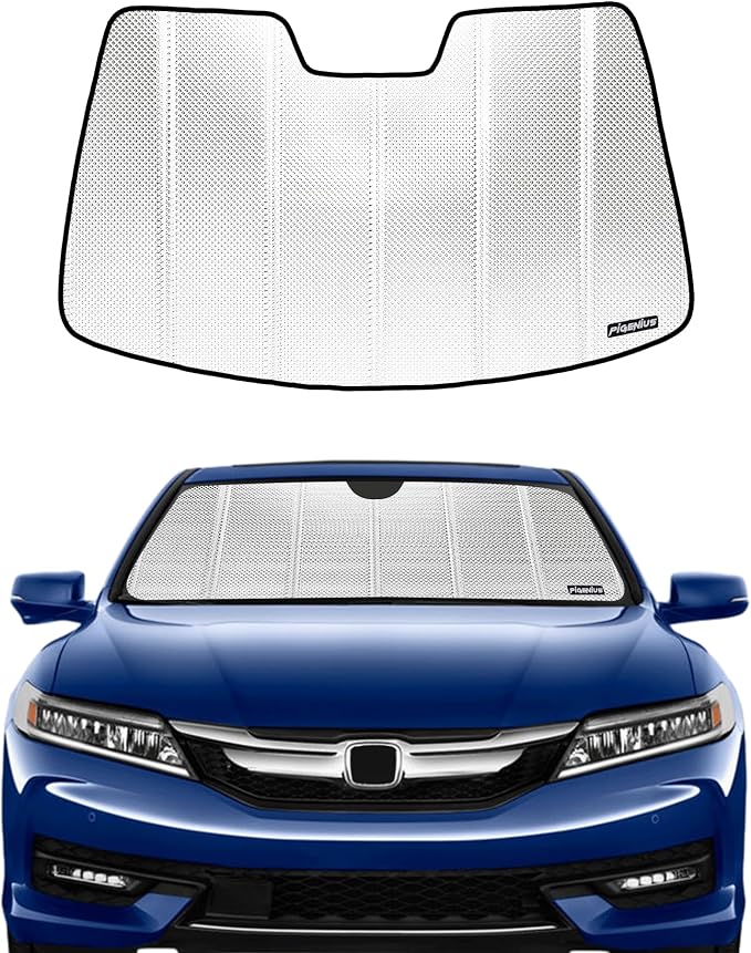 Pigenius Windshield Sun Shade for Honda Accord Sedan 2013-2017 Without Automatic High Beams. Reflective Aluminum Film Front Window Sunshade - BLAZBLOCK by Pigenius