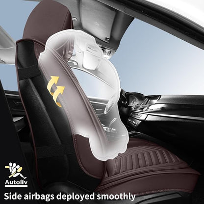 HChengkikz Nappa Leather Car Seat Covers Full Set, Brown Car seat Protector 5 Seats, Waterproof Car Seat Cushion, Universal Automotive Seat Covers Fit for SUV Truck Pick-up Sedan, Front and Rear | Easy Maintenance, Airbag Compatible, Universal Fit For ... - Image 3