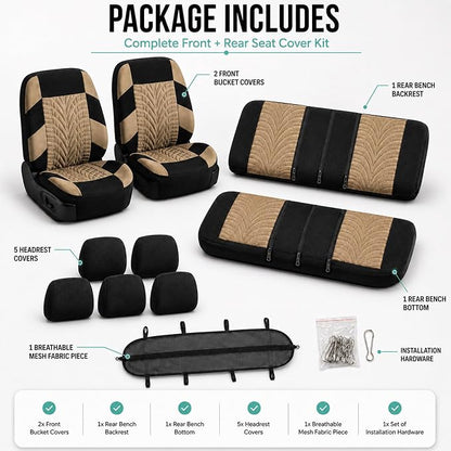 FH Group Car Seat Covers Full Set Premium Cloth - Universal Fit, Automotive, Low Back Front Washable Seat Covers, Airbag Compatible, Split Bench Rear Seat for SUV, Sedan Beige - Image 7