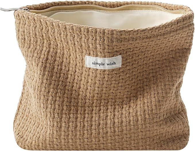 RSRSLEII Woven Travel Makeup Bag, Cute Travel Toiletry Bag(08Brown Weaving) | Aesthetic Portable Cosmetic Bag with Canvas Lining, Coquette Makeup Pouch, Skincare Bag Car Storage Bag for Women and Girls by RSRSLEII