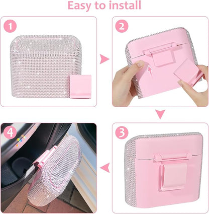 Accmor Bling Car Trash Can with Lid, Leakproof Mini Vehicle Trash Bin Automotive Dustbin Organizer Storage, Sparkling Crystal Rhinestone Trash Bag Container with 30pcs Garbage Bags Car Accessories - Image 4