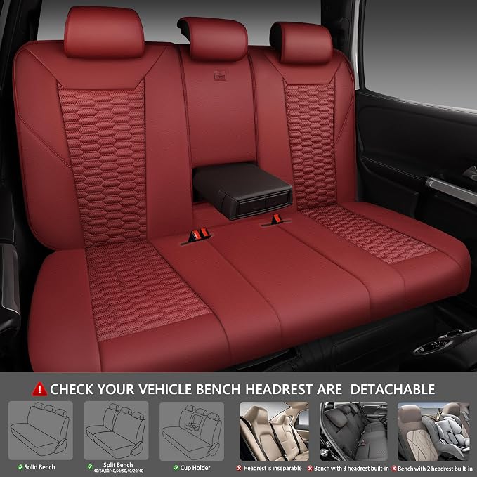 CAR PASS 3D Foam PU Leather Car Seat Covers Full Set,Luxury Breathable Faux Leather Seat Covers for Car,Anti Slip Universal Fit for SUVs Vans Sedan Trucks Automotive,Armrest Airbag Compatible Burgundy - Image 4