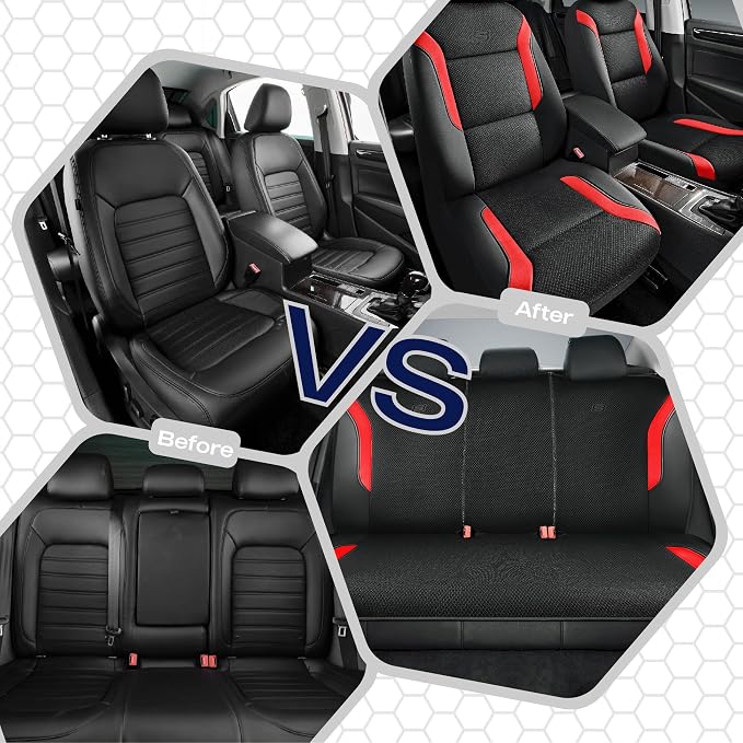 Skechers Memory Foam Car Seat Covers, Air Cool Mesh Thick Seat Covers, Car Seat Full Sets, Airbag Compatible, Automotive Comfort Protection for Most Cars,Vans,Trucks, SUVs,Red - Image 7