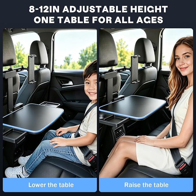 Large Car Tray Table for Back Seat with Adjustable Height | Foldable Car Desk for Laptop , Hidden Cup Holder & Phone Holder, Heavy Duty Travel Food Tray for Eating Working Road Trips - Image 3