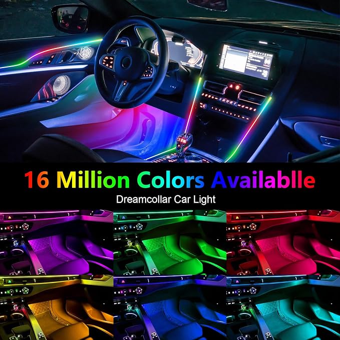 Dreamcolor Acrylic Ambient Lighting Car Lights – Wireless APP Control, Music Sync, Dynamic RGB Interior Car LED Strip Light Kit, 22-in-1 Customizable LED Neon Light Kits for Car Interior - Image 4