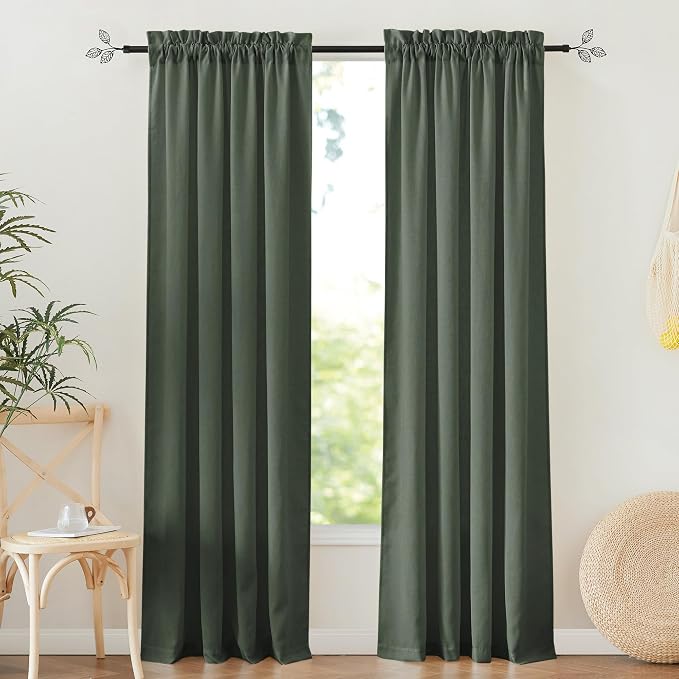 RYB HOME Linen Sheer Curtains 2 Panels for Living Room, Semi Transparent Privacy Drapes with Rod Pocket Farmhouse Style Window Treatments for Bedroom, Hunter Green, 52" W x 90" L by RYBHOME