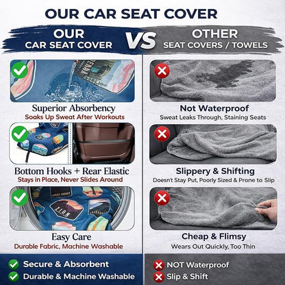Front Waterproof Car Seat Towel Cover,Sweat Seat Protector for Cars & SUVs | Includes Headrest Cover with Fixed Hooks for Secure Placement after Gym, Beach, Swimming and Outdoor Activities - Image 4