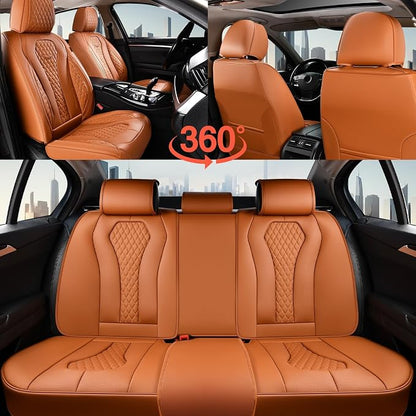Coverado Seat Covers, Car Seat Covers Full Set, Leather Car Seat Cover, Car Seat Covers Front Seats Back Seat Cover Seat Protector Universal Fit Most Cars (Brown-All, FullSet) - Image 4