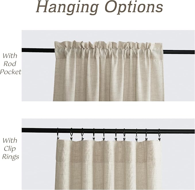RYB HOME Natural Beige Linen Sheer Curtains 120 inches Long for Living Room | Weave Textured, Rod Pocket, Light Filtering, for Dining Room, W52 x L120, 2 Panels Set - Image 2