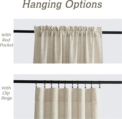 RYB HOME Natural Beige Linen Sheer Curtains 120 inches Long for Living Room | Weave Textured, Rod Pocket, Light Filtering, for Dining Room, W52 x L120, 2 Panels Set - Image 2