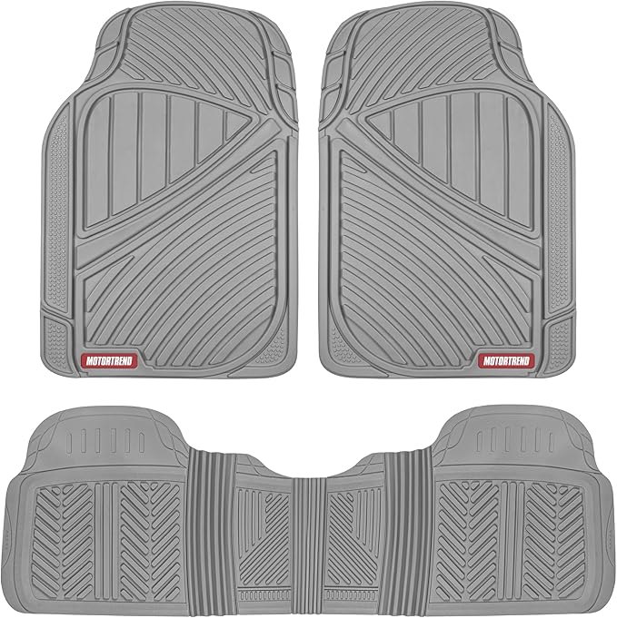 Motor Trend FlexTough Performance All Weather Rubber Car Floor Mats - 3 Piece Floor Mats Automotive Liners for Cars Truck SUV, Heavy-Duty Waterproof (Gray) by MotorTrend