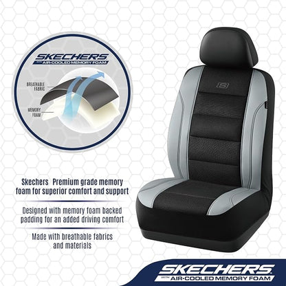 Skechers Air-Cooled Seat Covers, Memory Foam Car Seat Covers Front Seats, Airbag Compatible,Universal Fit for Most Cars, SUVs, Vans and Trucks,Grey - Image 2