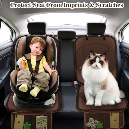 Sinvitron Car Seat Protector for Child Car Seat, Waterproof Car Seat Cover for Leather and Fabric Seats, 2 Mesh Pockets, Non-Slip Bottom, Thick Padding Cushion(1 Pack, Brown) - Image 2