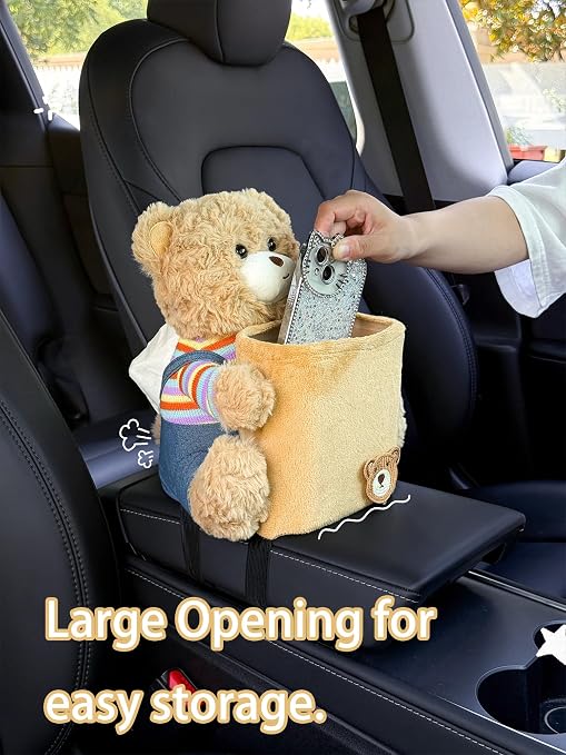 Cute Plush 2 in 1 Car Tissue Box and Trash Can Teddy Bear Tissue Box Plush Animals Cute Holder Plushie Multifunctional Organizer Creative Accessories for Women,Straw Hat Bear - Image 5