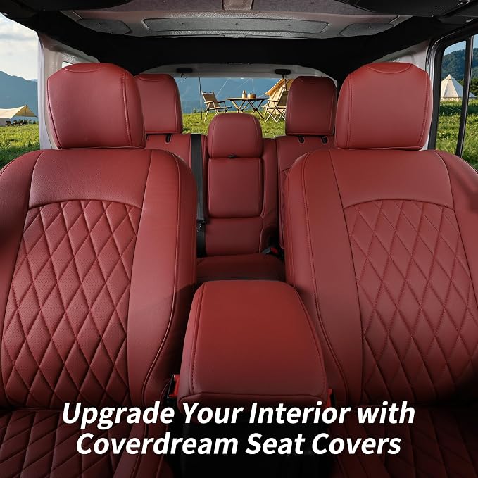 Full Set Seat Covers for 2024-2026 Jeep Wrangler 4drs,Rear w/Armrest(Wine) | 1:1 Custom Fit,Factory Look,Easy Installation,Airbag Compatible,Waterproof Faux Leather & Easy to Clean,Pet Friendly - Image 3
